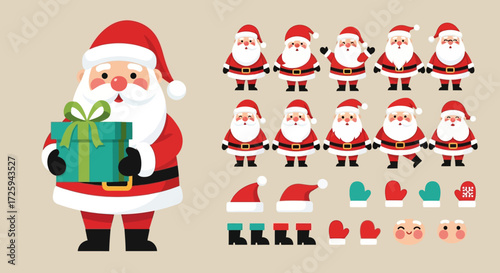 A Collection of Adorable Cartoon Santa Claus Characters and Festive Accessories for Holiday Design Projects