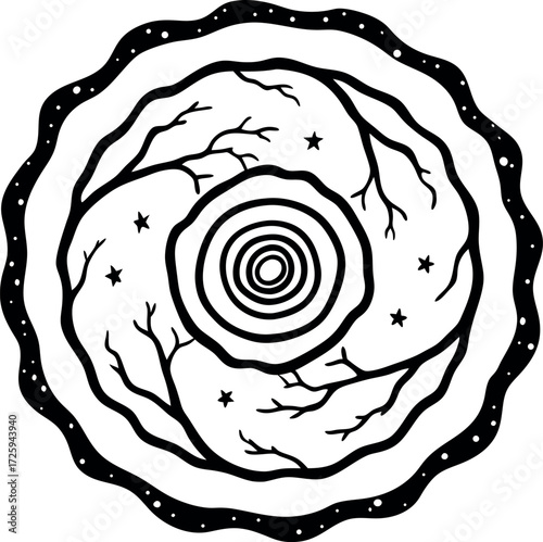 tree branches forming spiral galaxy illustration on transparent background