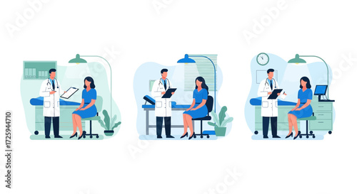 Medical Consultation Scenes Doctor Examining Patient in Clinic Health Care Professionals Discussing Health Records and Patient Diagnosis for Wellness and Treatment