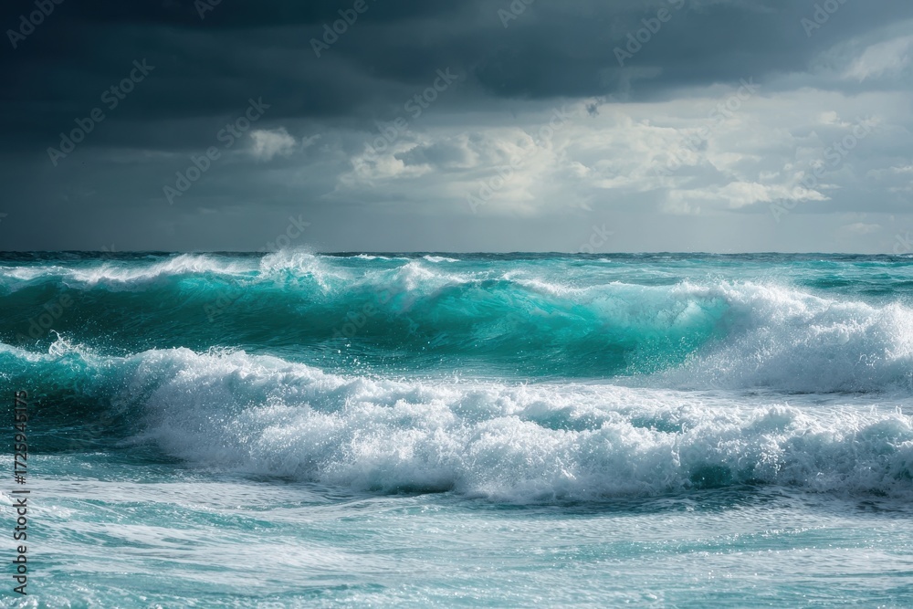Fototapeta premium Powerful ocean waves crashing under a stormy sky