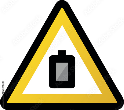 Low battery sign. Caution symbol for attention warning. Yellow triangular sign or icon symbol vector