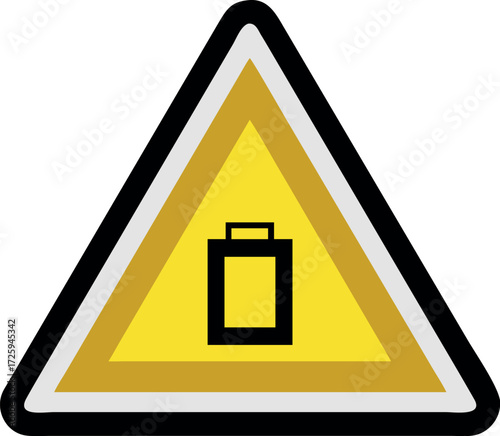 Low battery sign. Caution symbol for attention warning. Yellow triangular sign or icon symbol vector