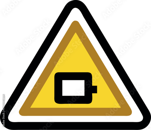 Low battery sign. Caution symbol for attention warning. Yellow triangular sign or icon symbol vector