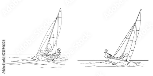 Vector art of sailing boat sketch, vector illustration of yachting and water sport activity