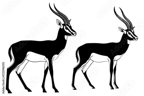 Vector art of two sable antelopes standing side by side, creating a striking and elegant composition