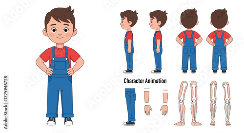 Cute Cartoon Boy Character Design Model Sheet For Animation and Game Development