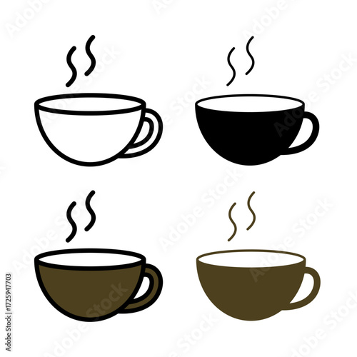 Hot Coffee cup Icon . in stroke, black and colored vectors collection isolated on white background.
