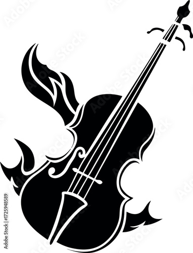 violin merging with phoenix flames illustration on transparent background