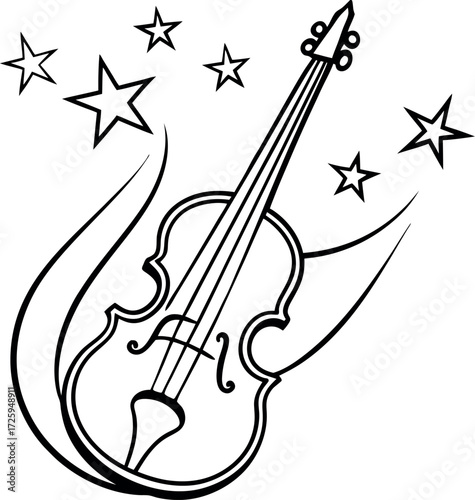 violin strings turning into stars illustration on transparent background
