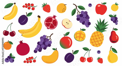 A Colorful Assortment of Fresh Fruits Displayed in a Whimsical Flat Design Style