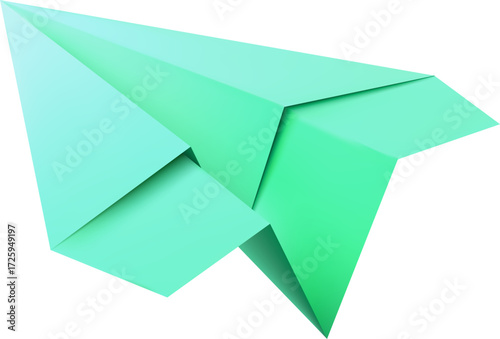 Paper airplane made of green folded paper, children's craft origami.