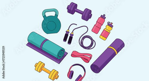 A Collection of Essential Fitness Equipment for a Home Workout Routine and Healthy Lifestyle Choices