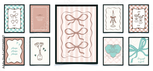 Abstract girl posters trendy bows girly things party hearts cherries cakes