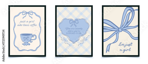 Abstract girl posters trendy bows girly things party hearts cherries cakes