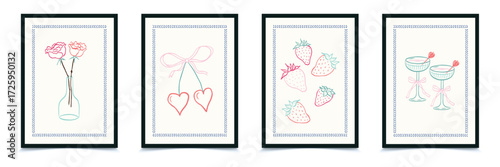 Abstract girl posters trendy bows girly things party hearts cherries cakes