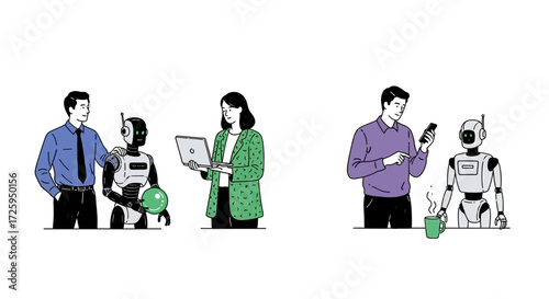 Humanoid Robots Collaborating with Professionals in Diverse Workplace Settings Facilitating Technological Advancement and Innovation