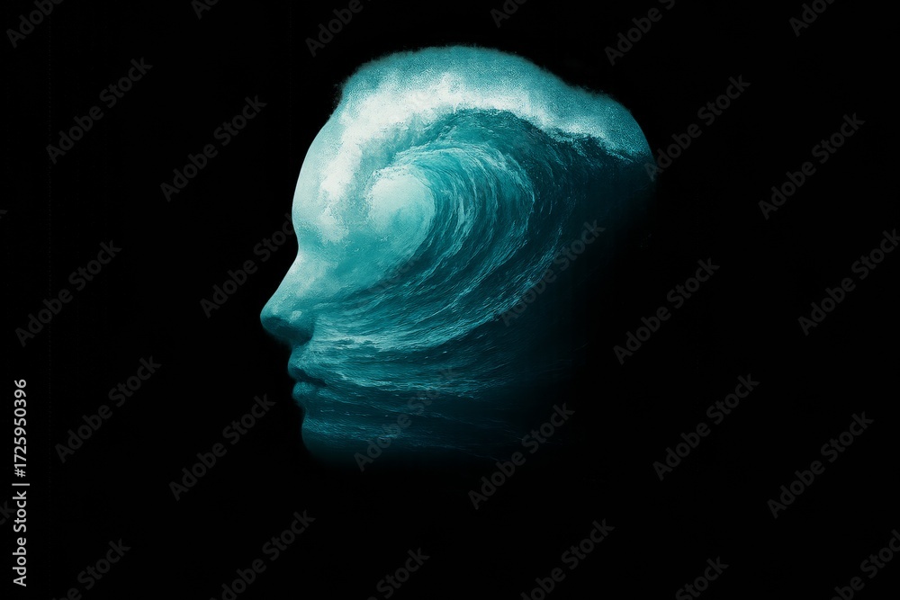 Naklejka premium Mindful Ocean: A Surreal Portrait