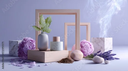 Fototapeta Spa wellness arrangement lavender flowers lifestyle beauty cosmetic product concept