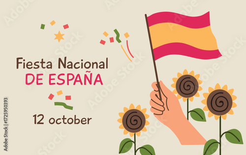 Fiesta Nacional de España Day 12 october card banner poster invitation illustration