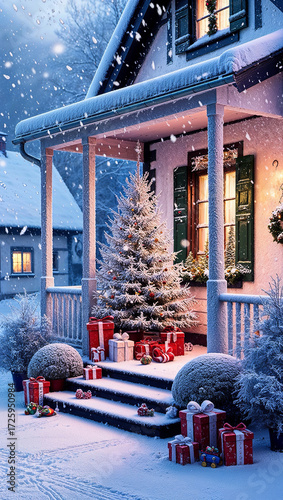 The frostcovered porch of a quaint village