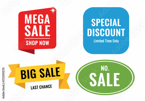 Set of red sale stickers and promotional labels for advertising. Discount price tags for retail marketing. Special and best offer vector graphic elements collection isolated