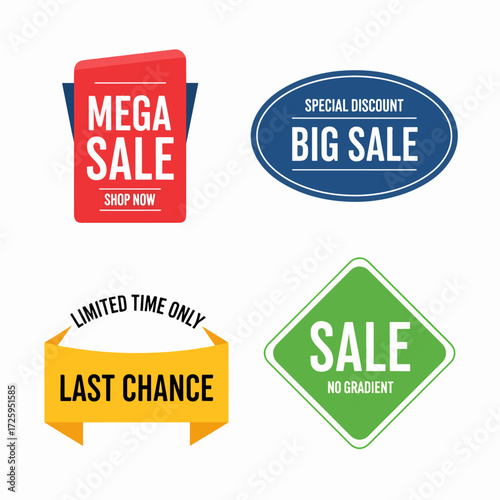 Big Vector set of promotional colourful labels and badges. Includes sale, discount, and special offer label collections. Vector illustration.
