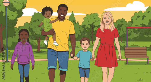 Happy diverse family enjoying a sunny day together in a park