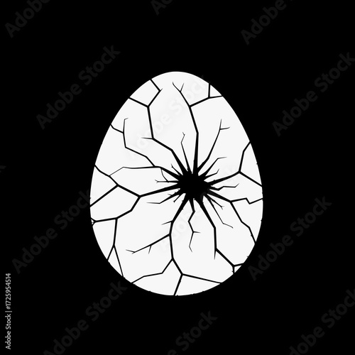Cracked egg on black background representing the concept of Easter, isolated vector image  