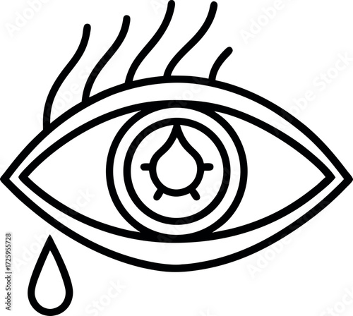Eye with teardrop waterfall illustration on transparent background