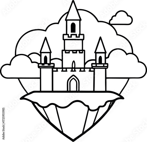 Floating castle above clouds illustration on transparent background