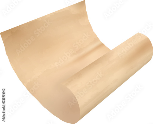 Parchment paper fly in air, vector realistic old craft paper sheet rolled edge, vintage curled brown page, letter, note