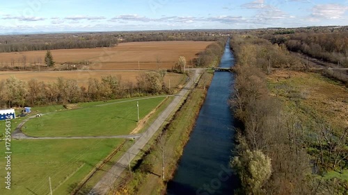 Aerial view of the erie canal in upstate new york on a sunny day