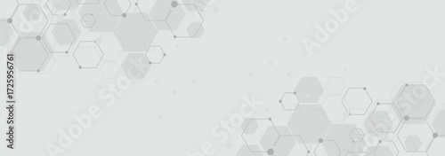 Abstract white and gray geometric hexagon design background. Modern geometric overlapping elements. Technology science concept with simple halftone effect. Suit for cover, poster. Vector illustration