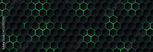 Hexagonal cyberspace green background. Hexagon grid tech pattern.