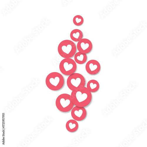 Flying hearts stream. Love likes emotions for social media. Positive reaction and feedback. Vector set.