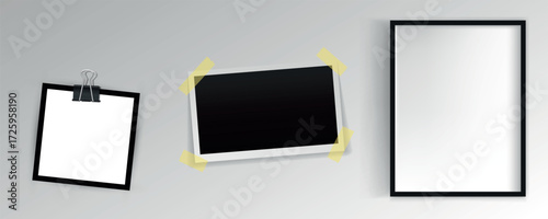 Retro photo frames. Vintage paper picture frame template for nostalgia scrapbook. Retro photos borders in album corners, vector layout, stylish concept framing isolated foto set