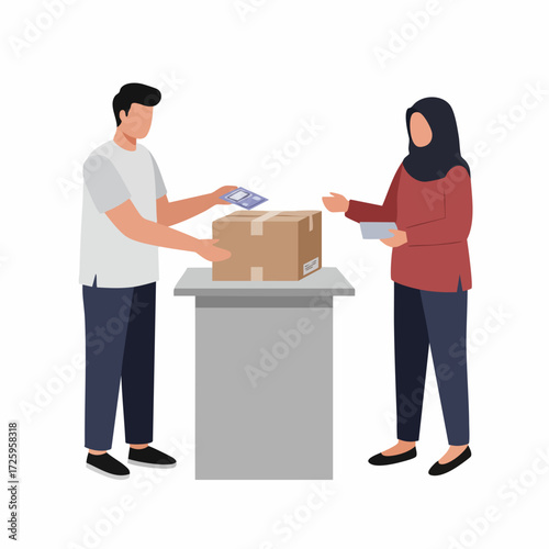 Flat Illustration People Putting Donation in Box Charity and Volunteerism