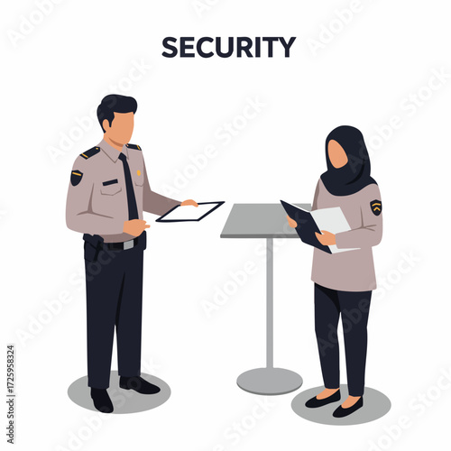 Flat Style Professional Security Guards Monitoring Task Force Illustration