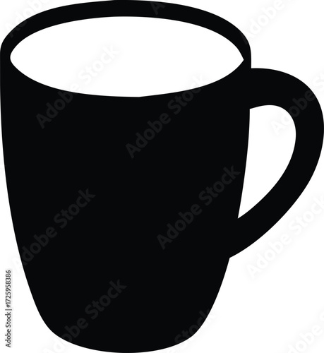 Simple black silhouette of a coffee mug with white contents for beverage and drink themes