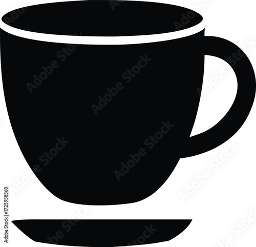 Simple black silhouette of coffee cup and saucer ready for beverage enjoyment