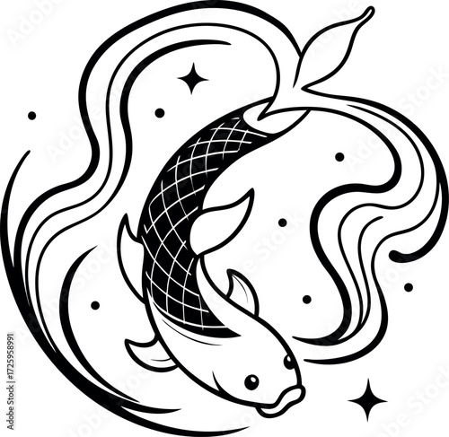 koi fish cosmic waves illustration on transparent background