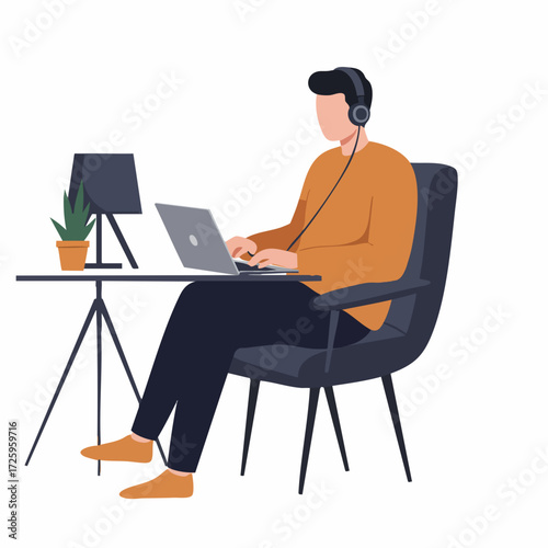 Flat Illustration Person Working at Home with Laptop Illustration