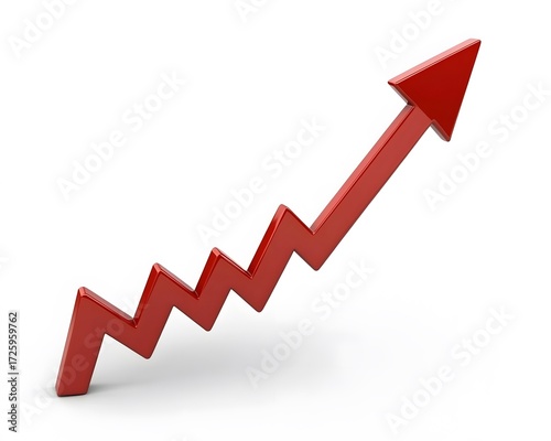 3D Red Zigzag Arrow Upward Trending Growth Chart