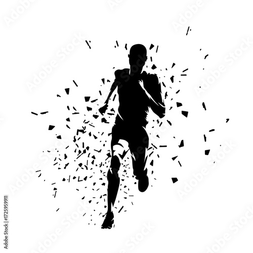 Run, sprinting man, isolated vector runner silhouette, front view