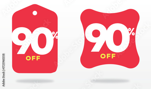 90% off, promo, design, offer, discount, business, liquidation, percent, tag, sticker, sale, shop, retail, price. Campaign, sign, vector, icon, set