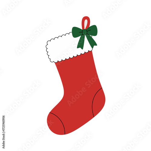 Red Christmas stocking with green bow white