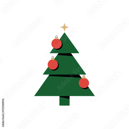 Stylized Christmas Tree With Ornaments green red ornaments
