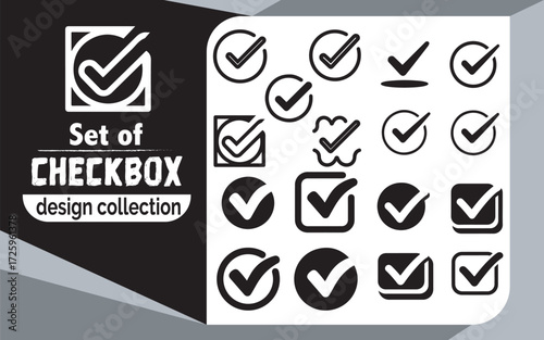 Diverse set of checkmark icons and checkbox designs for modern digital interfaces