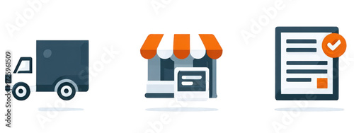 E-commerce and delivery process icon set.