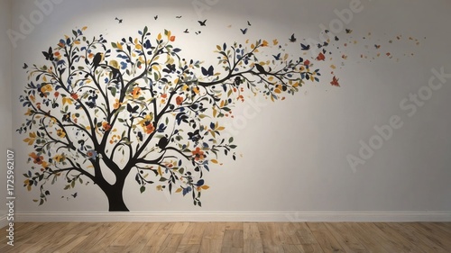 Colorful Tree with Birds and Butterflies Wall Decal
